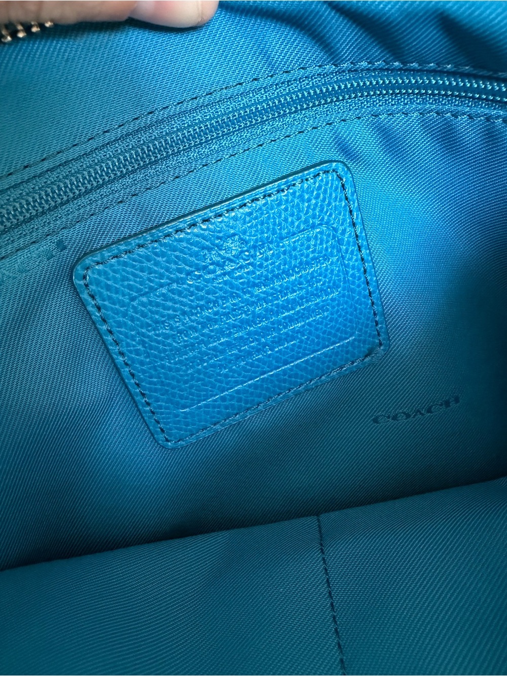 COACH Blue Nylon Crossbody Bag Messenger Shoulder Bag Leather Trim Zip Top - Picture 10 of 14